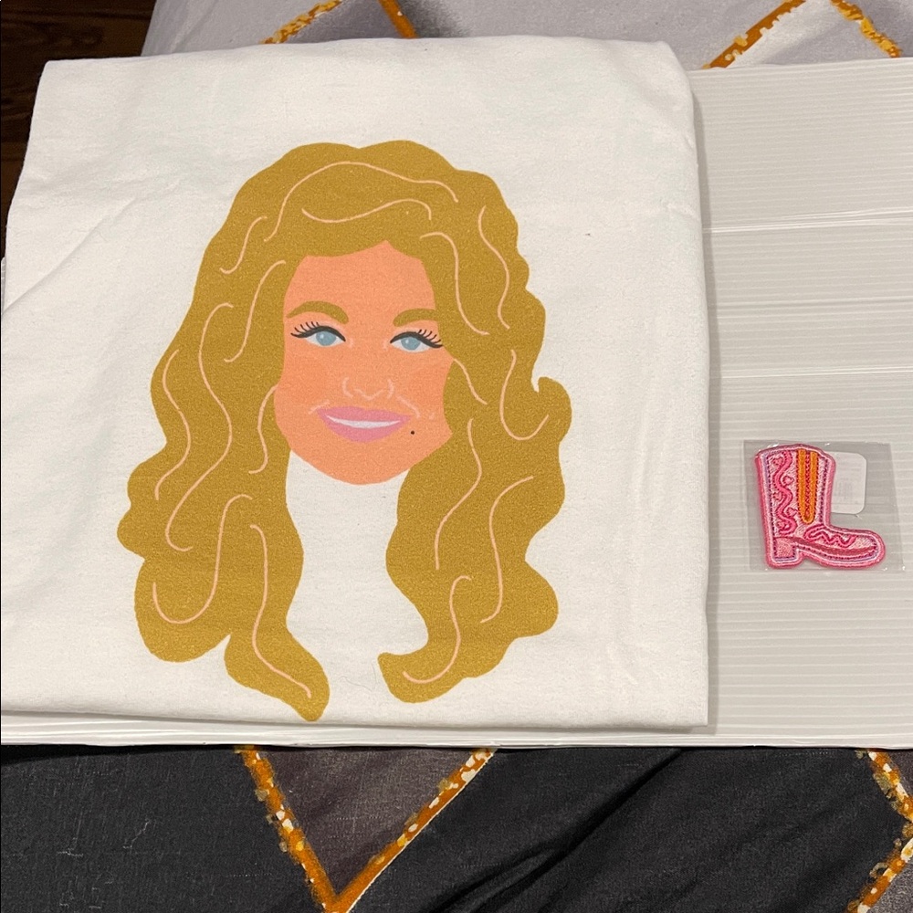 White T-Shirt with Gold Hair Graphic one of a kind exclusive in her hotel